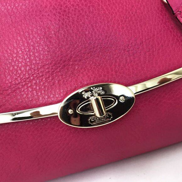 COACH Pink Leather Purse Convertible Crossbody Clutch Chain Strap Twist Lock - Picture 8 of 16